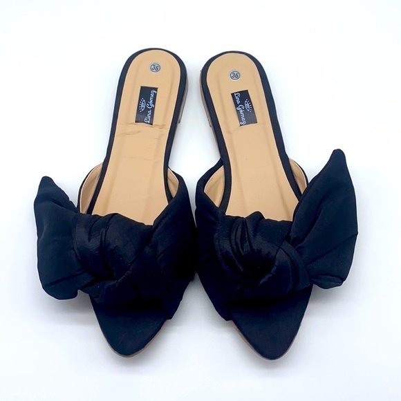 Lina Gomez - Black Fabric Open Toe Knot Bow Sandal Size 36 - Picture 1 of 14